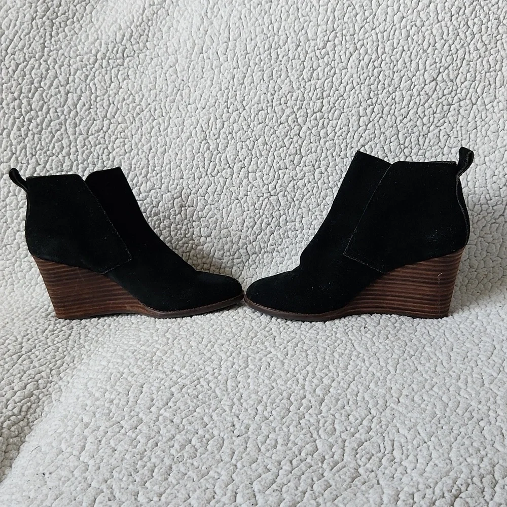 Lucky Brand genuine leather stacked wooden wedge heel boots